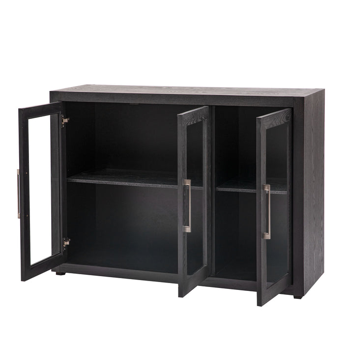 U-Style Wood Storage Cabinet With Three Glass Doors And Adjustable Shelf, Suitable For Living Room, Study And Entrance