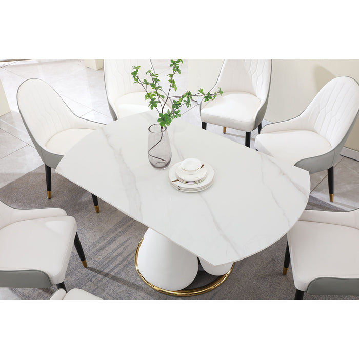 Fashion Modern Sinntered Stone Dining Table With Simple And Multi - Functional Retractable Dining Table With 6 Pieces Chairs