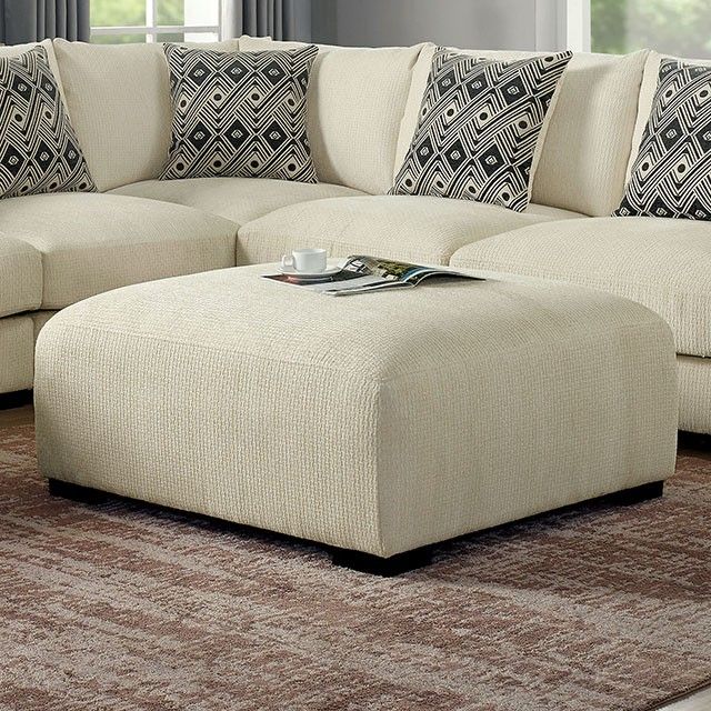 Living Room Lounge Ottoman Beige Chenille Fabric Comfort Cozy Plush Seat Foam Wooden Legs 1 Piece Ottoman Only.