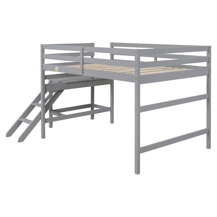 Full Loft Bed With Platform, Ladder, Gray