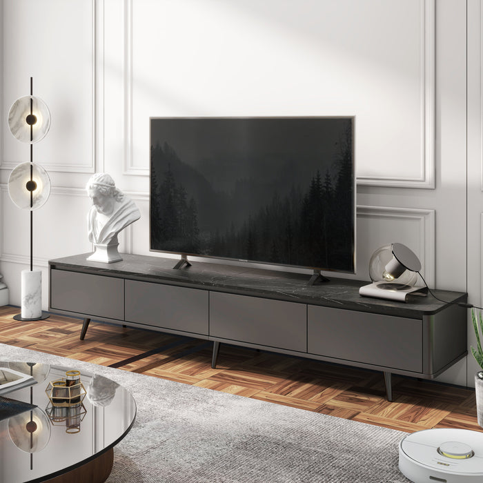 Contemporary TV Stand With 4 Drawers Media Console For TVs Up To 70", Handle-Free Design Modern Elegant TV Cabinet, Black Marble Texture