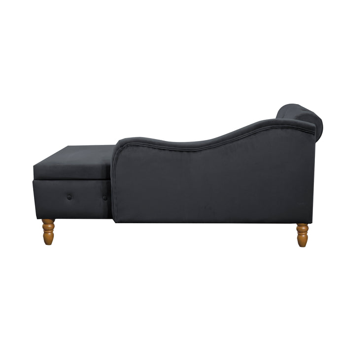 Black Chaise Lounge Indoor, Lounge Chair For Bedroom With Storage & Pillow, Modern Upholstered Rolled Arm Chase Lounge For Sleeping