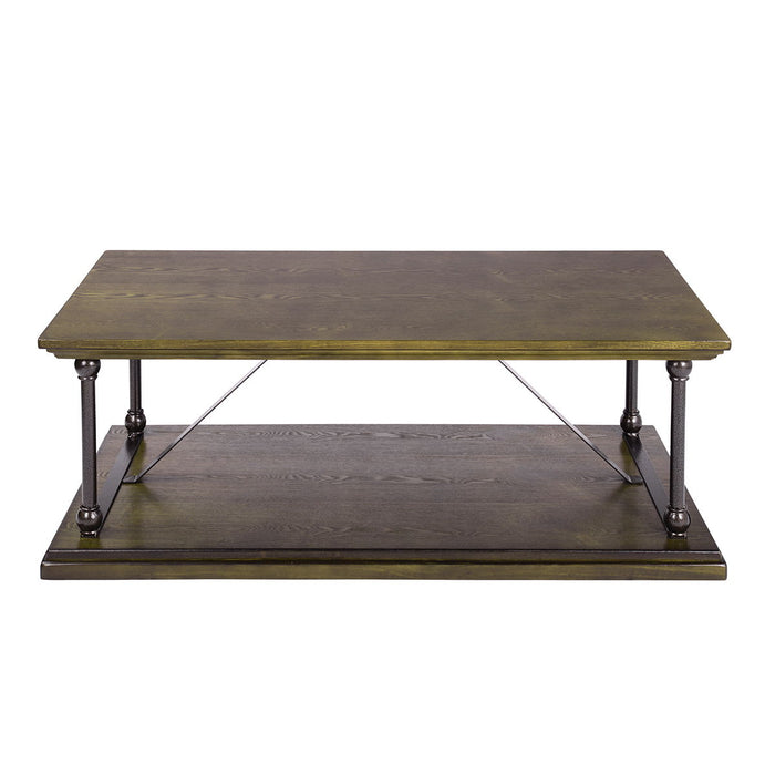 47.2" W X 23.6" D X 16.9" H Country Style Coffee Table With Bottom Shelf - Brown & Black