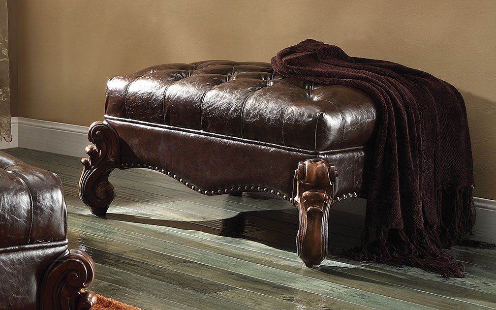 Versailles - Ottoman - 2-Tone Dark Brown PU & Cherry Oak Unique Piece Furniture