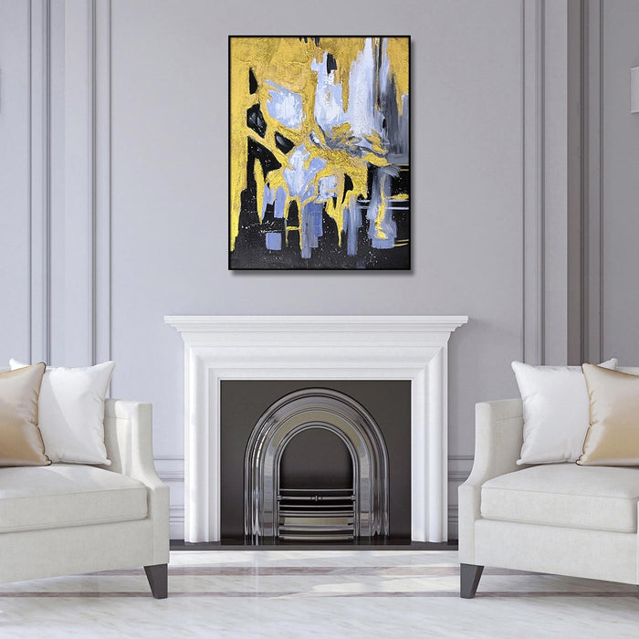 Home Hand Painted"Gilded Abstract Embrace" Oil Painting - Yellow