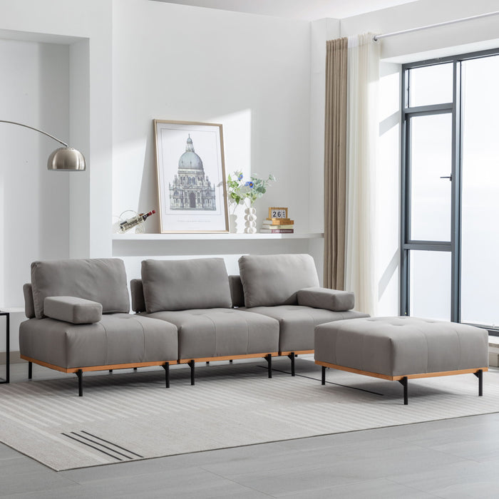 L - Shape Sectional Sofa 3-Seater Couches With A Removable Ottoman, Comfortable Fabric For Living Room, Apartment, Grey