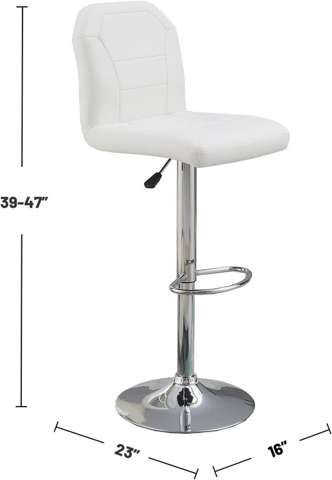 Adjustable Bar Stool Chair White Faux Leather Clean Lines Seat Chrome Base Modern (Set of 2) Chairs / Bar Stool Dining Kitchen