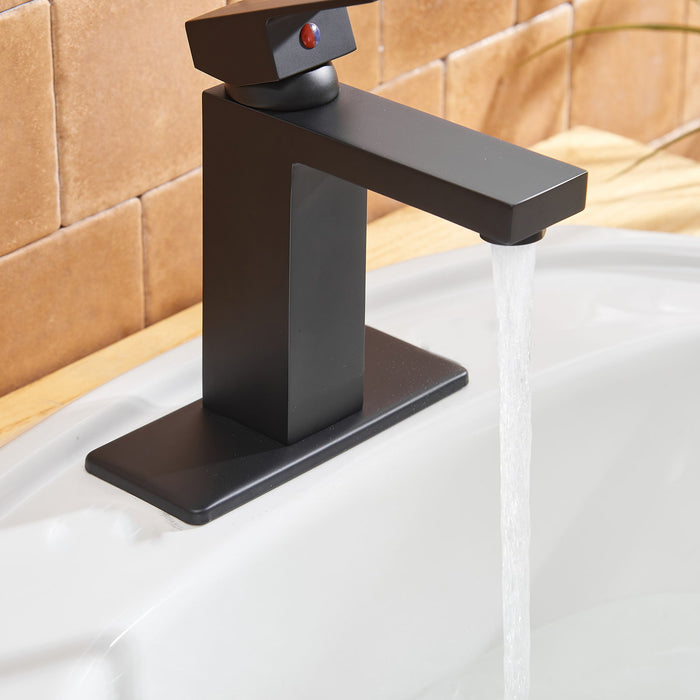 Single Hole Single Handle Low Arc Bathroom Faucet With Pop Up Drain Assembly In Matte Black