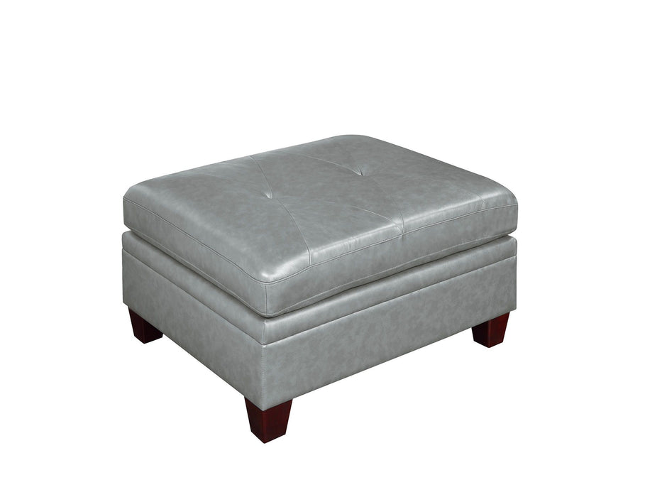Contemporary Genuine Leather 1 Piece Ottoman Gray Color Tufted Seat Living Room Furniture