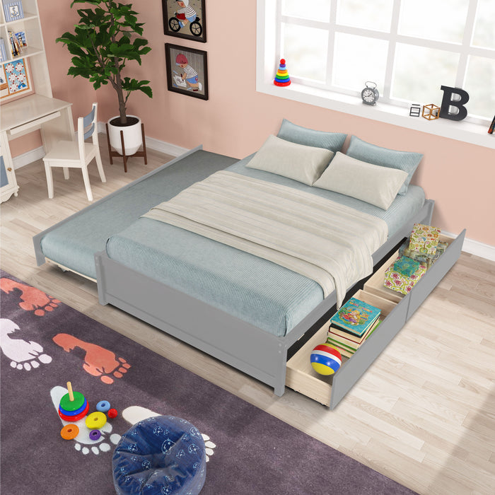 Full Bed With Twin Size Trundle And Two Drawers - Gray