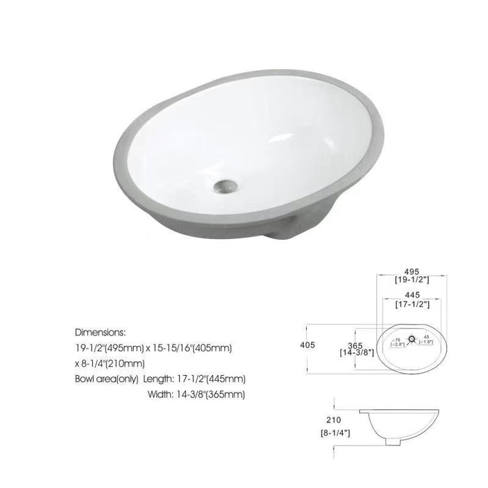 White Oval Undermount Bathroom Sink With Overflow