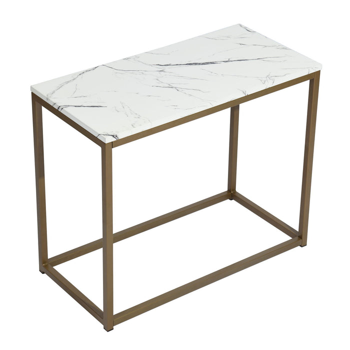 Modern Open Rectangular Wood Side End Accent Table Living Room Storage Small End Table - Marble & Gold