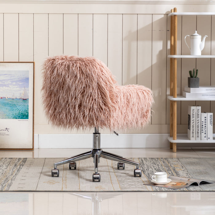 Hengming Modern Faux Fur Home Office Chair, Fluffy Chair For Girls, Makeup Vanity Chair - Pink