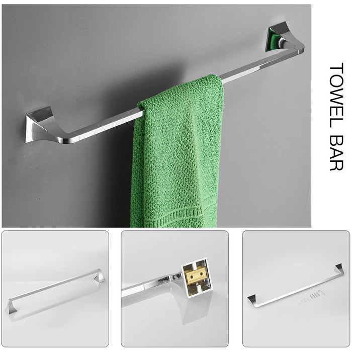 4 Piece Bath Hardware Set With Towel Ring Toilet Paper Holder Towel Hook And 24 In. Towel Bar In Polished Chrome