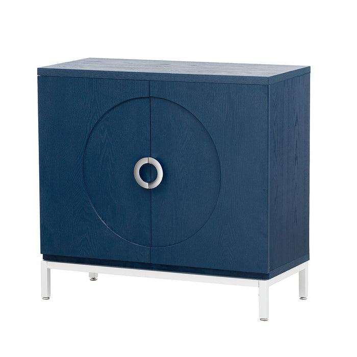 Trexm Simple Storage Cabinet Accent Cabinet With Solid Wood Veneer And Metal Leg Frame For Living Room, Entryway, Dining Room (Navy)