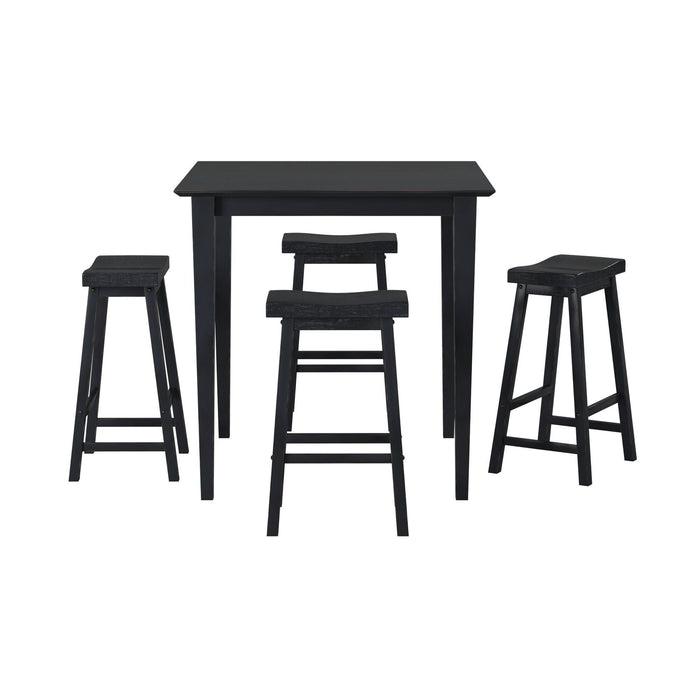Black Finish 29 Inch Bar Height Stools (Set of 2) Saddle Seat Solid Wood Casual Dining Home Furniture