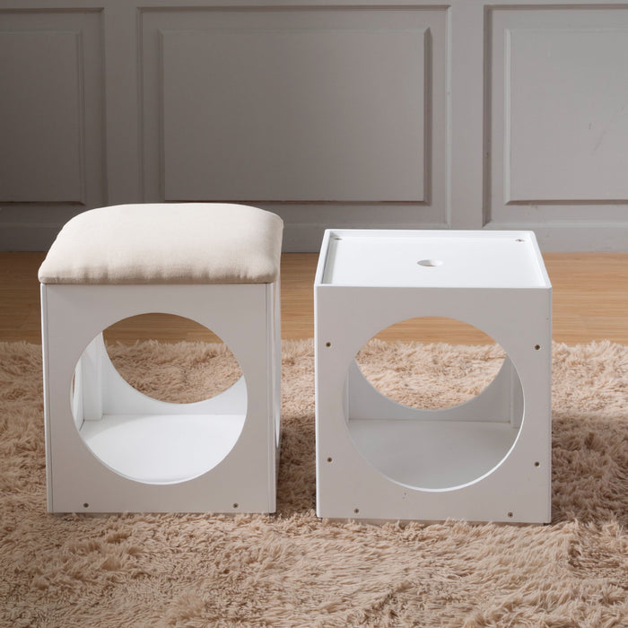 Multifunction Stackable Play Stool, Wood Stool, Pet Play Stool, Hollow Ottoman, White Finish