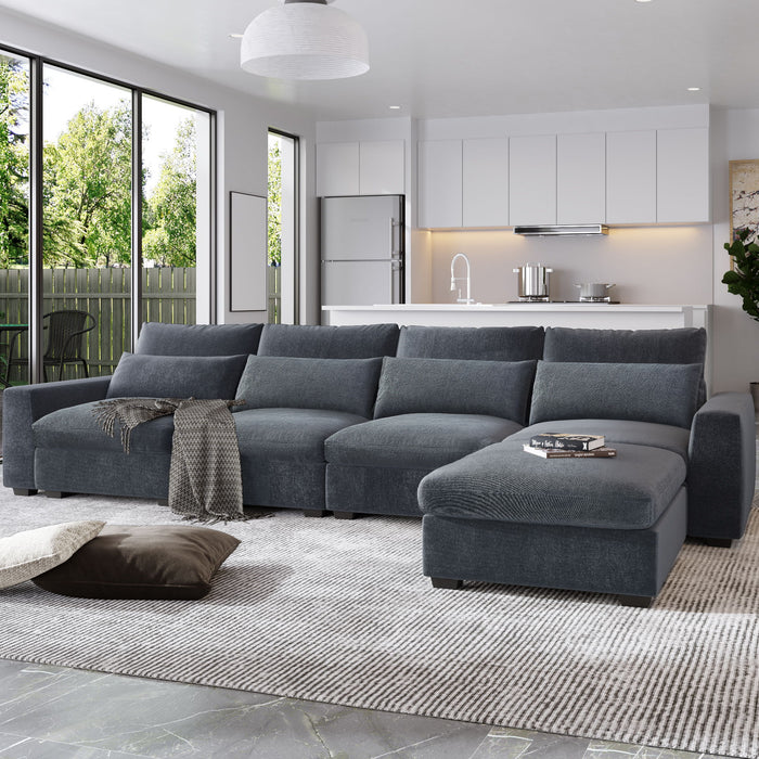 U_Style Modern Large L-Shape Feather Filled Sectional Sofa, Convertible Sofa Couch With Reversible Chaise