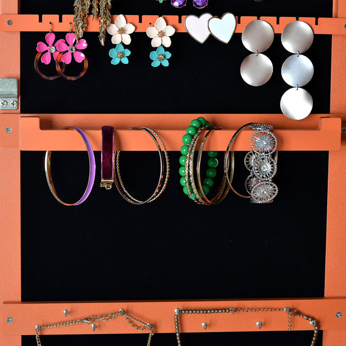 Fashion Simple Jewelry Storage Mirror Cabinet With LED Lights Can Be Hung On The Door Or Wall - Orange