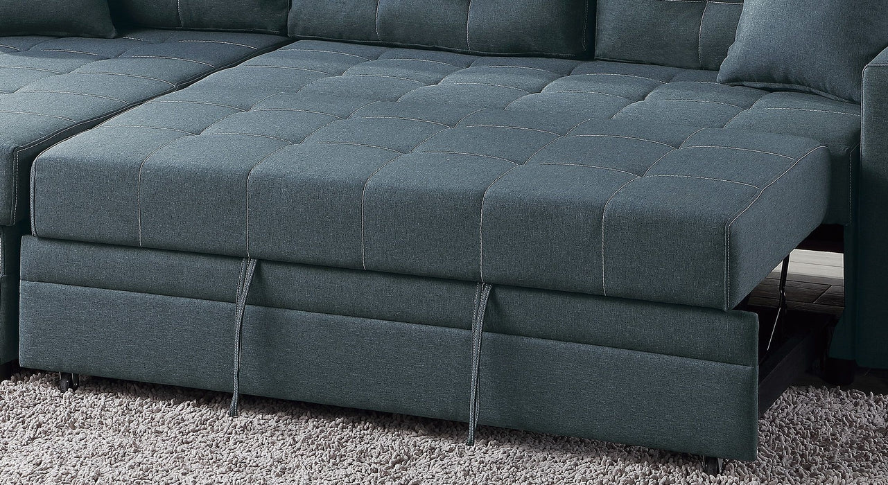 Blue Gray Convertible Sectional Pull Out Bed Sofa Chaise Reversible Storage Chaise Polyfiber Tufted Couch Lounge