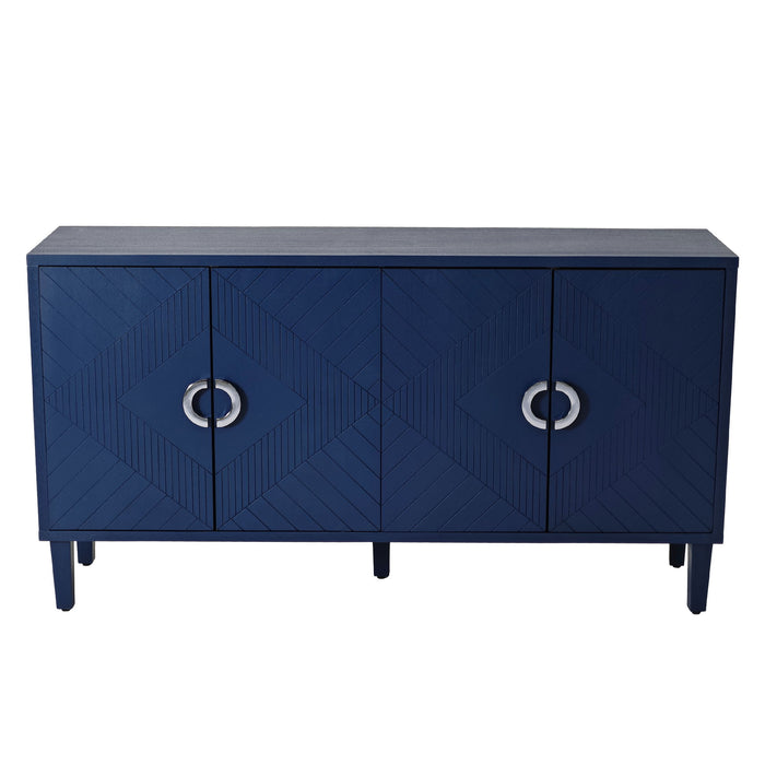 Stylish And Functional 4 - Door Storage Cabinet With Pine Legs And MDF, For Living Room Bedroom, And Kitchen, Navy Blue