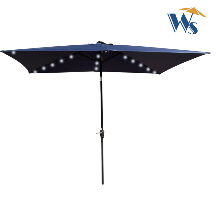 10 X 6.5T Rectangular Patio Solar LED Lighted Outdoor Umbrellas With Crank And Push Button Tilt For Garden Backyard Pool Swimming Pool - Navy Blue