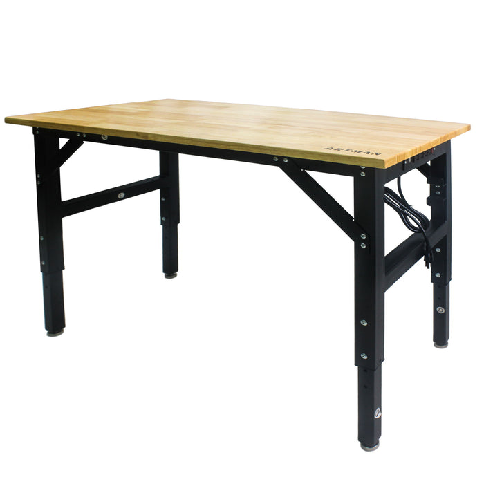 Metal Adjustable Worktable With Socket And Wooden Top