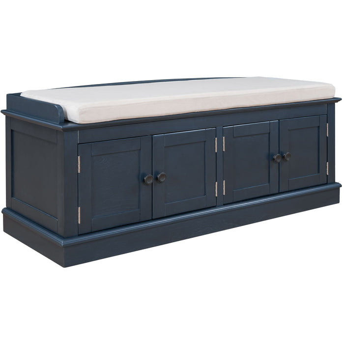 Trexm Storage Bench With 4 Doors And Adjustable Shelves, Shoe Bench With Removable Cushion For Living Room, Entryway (Antique Navy)