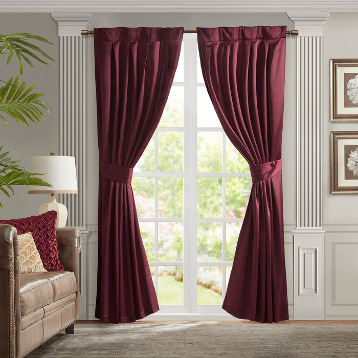 Pleat Curtain Panel With Tieback (Single) - Burgundy