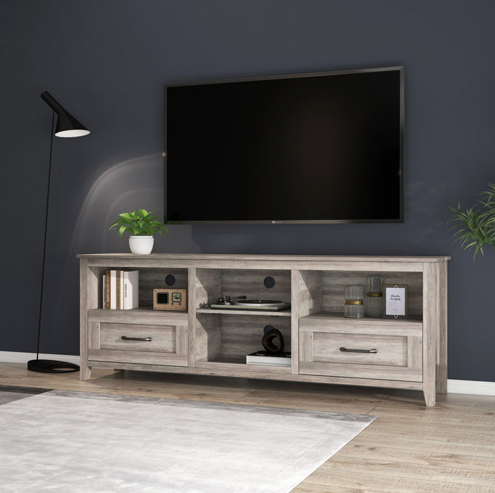 TV Stand For Living Room And Bedroom, With 2 Drawers And 4 High - Capacity Storage Compartment, Grey Walnut