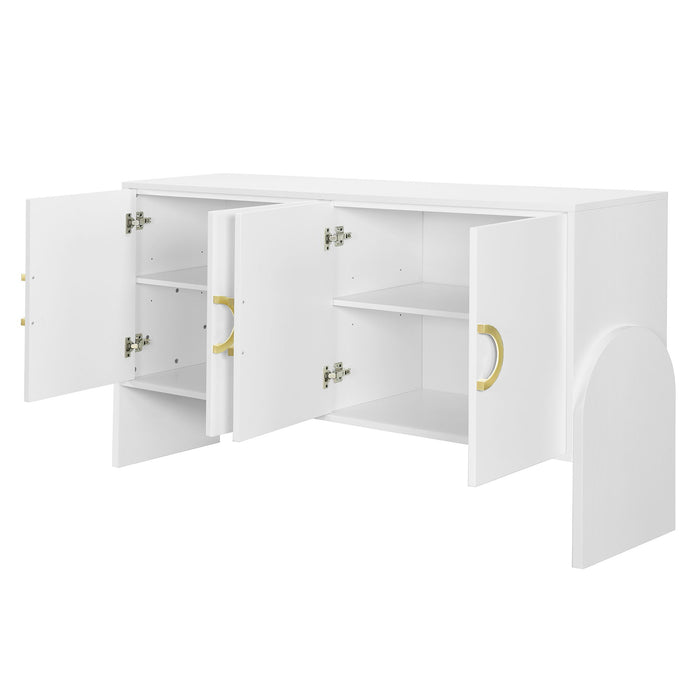 U_Style Four - Door Metal Handle Storage Cabinet, Suitable For Study, Living Room, Bedroom - White