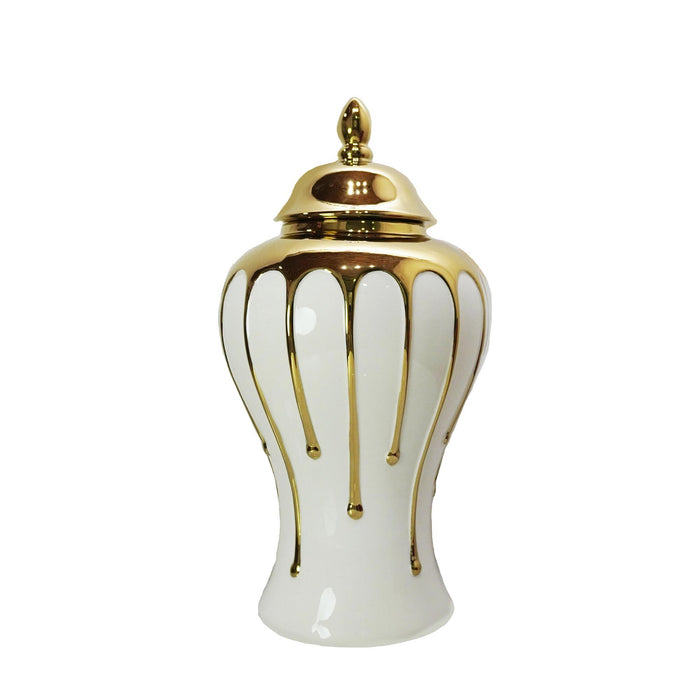 Exquisite Gilded Ginger Jar With Removable Lid - White / Gold