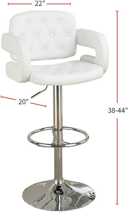 Classic Armrest Tufted White Faux Leather Upholstered Faux Leather Barstool / Chair Adjustable Height Swivel Kitchen Stools 1 Piece Chair