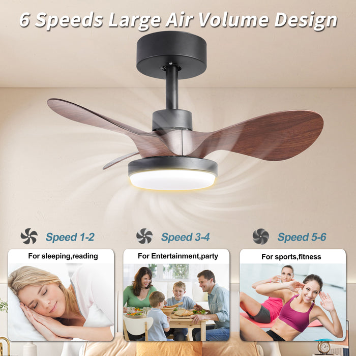24" Ceiling Fan With Lights Remote Control, Small Ceiling Fan 3 Reversible Blades, Low Profile Ceiling Fan For Kitchen Bedroom Dining Room, 3 Colors, 6 Speeds
