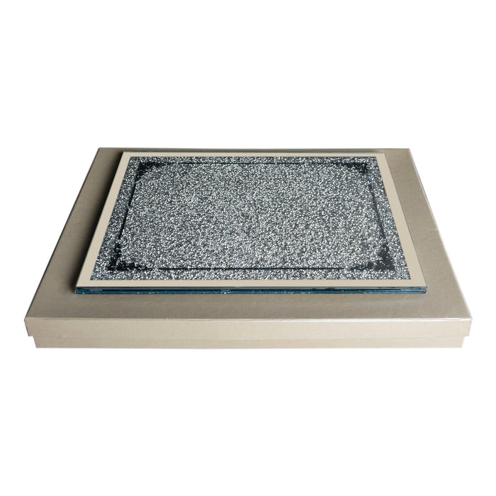 Ambrose Exquisite Glass Serving Tray In Gift Box - Silver