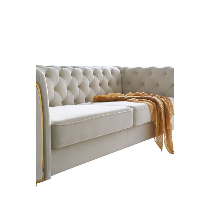 Modern Tufted Velvet Sofa For Living Room Beige Color