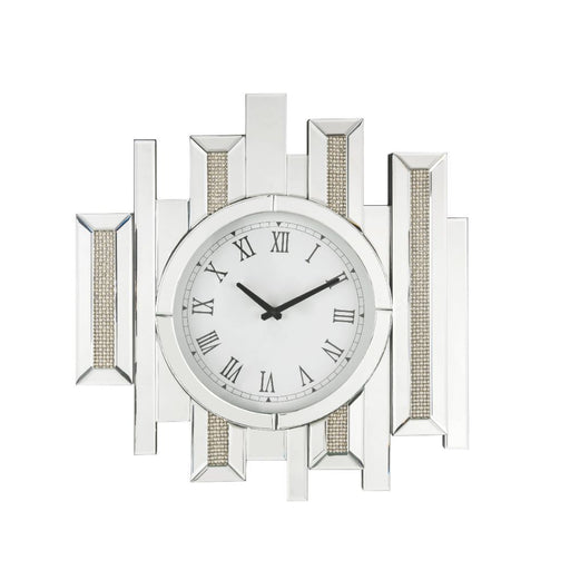 Lavina - Wall Clock - Mirrored & Faux Diamonds - 22" Unique Piece Furniture