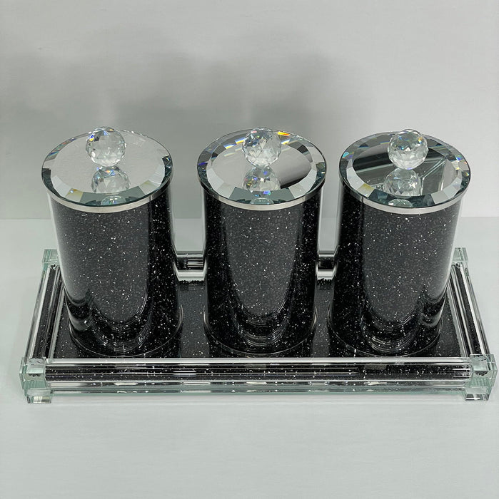 Ambrose Exquisite Three Glass Canister With Tray In Gift Box - Black