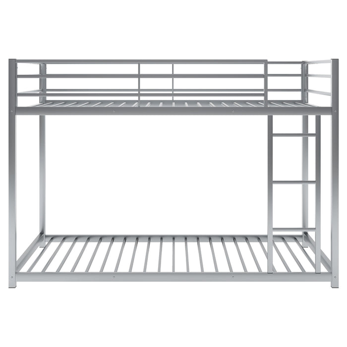 Twin Over Twin Metal Bunk Bed, Low Bunk Bed With Ladder, Silver