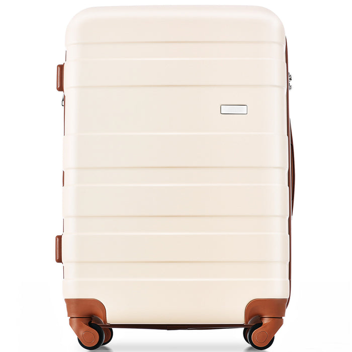 Luggage Sets New Model Expandable Abs Hardshell 3 Pieces Clearance Luggage Hardside Lightweight Durable Suitcase Sets Spinner Wheels Suitcase With Tsa Lock 20''24''28'' (Ivory And Brown)