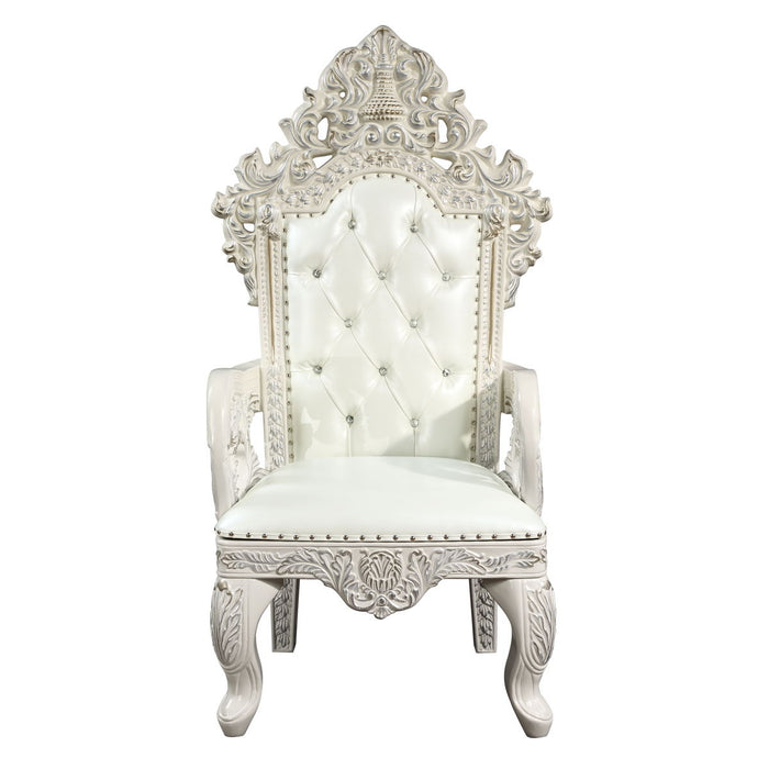 Acme Adara Arm Chair (Set of 2) Pearl White PU & Antique White Finish