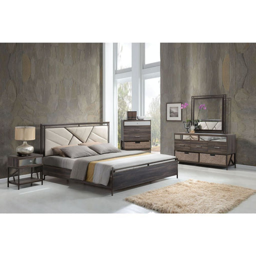 Adrianna - Eastern King Bed - Cream Cotton Fabric & Walnut Unique Piece Furniture