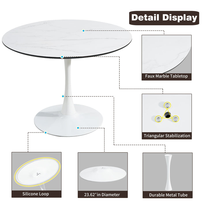 Tulip Dining Table, Round, Wht, Marble White