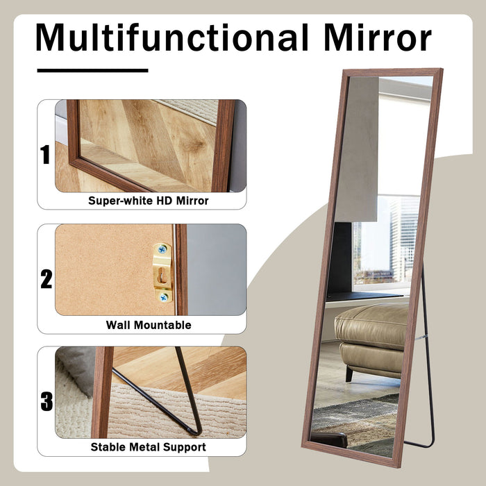 Third Generation Packaging Upgrade, Thickened Border, Brown Wood Grain Solid Wood Frame Full Length Mirror, Dressing Mirror, Bedroom Entrance, Decorative Mirror, And Floor Standing Mirror