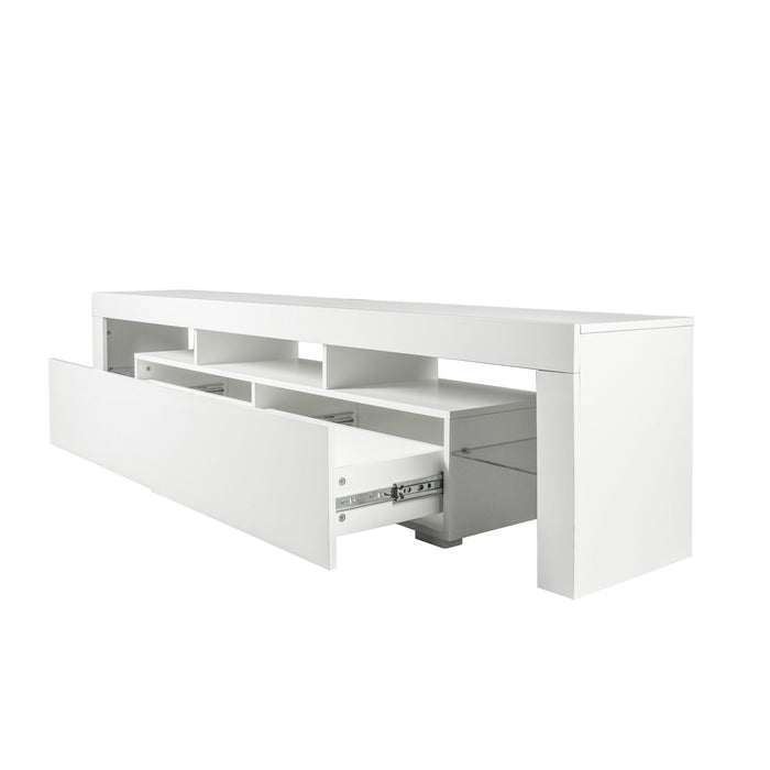 Modern Gloss White TV Stand For 80" TV, 20 Colors LED TV Stand With Remote Control Lights