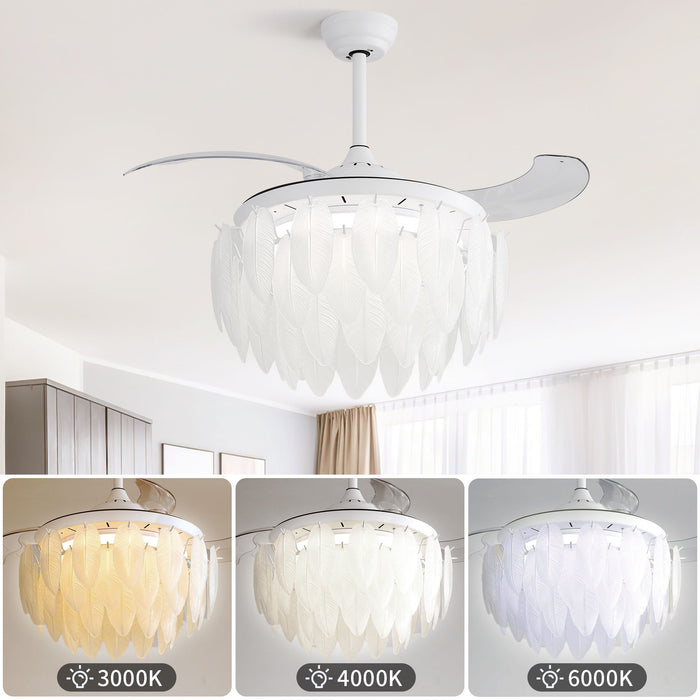 Feather Crystal Ceiling Fan With Light - White