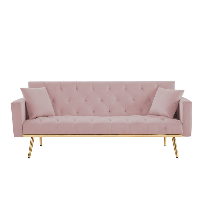 Pink Convertible Folding Futon Sofa Bed, Sleeper Sofa Couch For Compact Living Space - Velvet