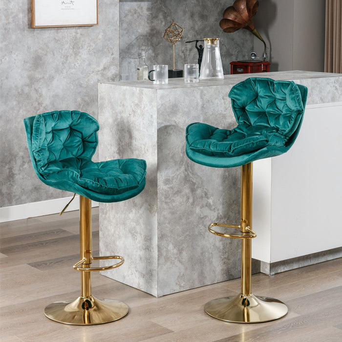 A&A Furniture, Swivel Bar Stools (Set of 2) Counter Height Adjustable Barstools, Dining Bar Chairs Upholstered Modern Bar Stool For Kitchen Island, Cafe, Bar Counter, Dining Room - Green