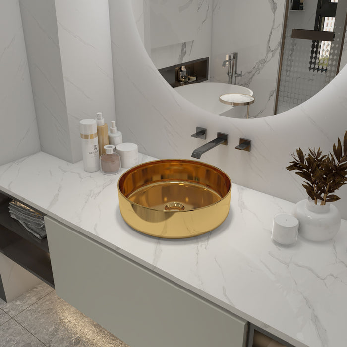 Ceramic Circular Vessel Bathroom Sink Art Sink - Gold