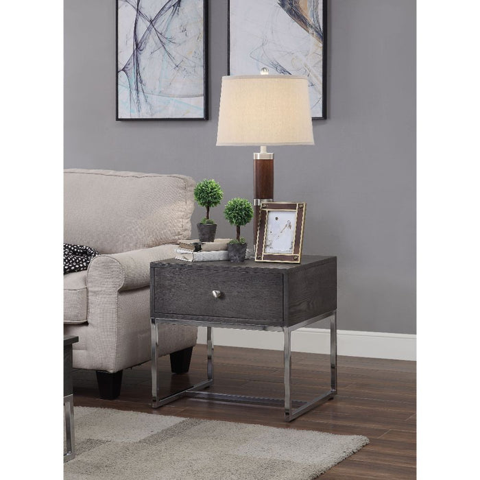 Iban - End Table - Gray Oak & Chrome Unique Piece Furniture